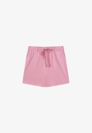 Roze katoenen shorts met een elastieke tailleband, verstelbare trekkoord en zijzakken. Recht model, zachte textuur en zonder patronen.