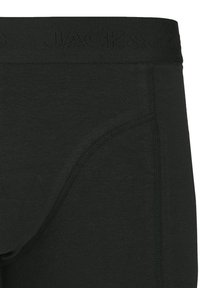 Schwarze Boxershorts aus weichem Stoff, mit einer engen Passform, einem elastischen Bund mit Logo und verstärkten Nähten im Bereich des Pouches.