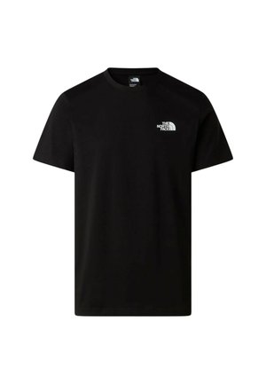 T-shirt nera a maniche corte con scollo tondo e piccolo logo bianco The North Face sul petto sinistro.