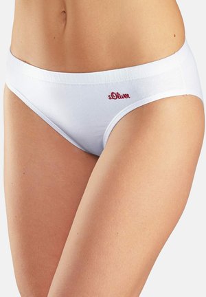 Culotte en coton blanc de style bikini avec une texture lisse, ornée d'un logo rouge brodé "s.Oliver" sur la hanche gauche.