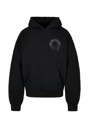 Felpa con cappuccio nera, dotata di tasca frontale, con una grafica circolare sul petto. Realizzata in morbido tessuto texturizzato con polsini a coste.