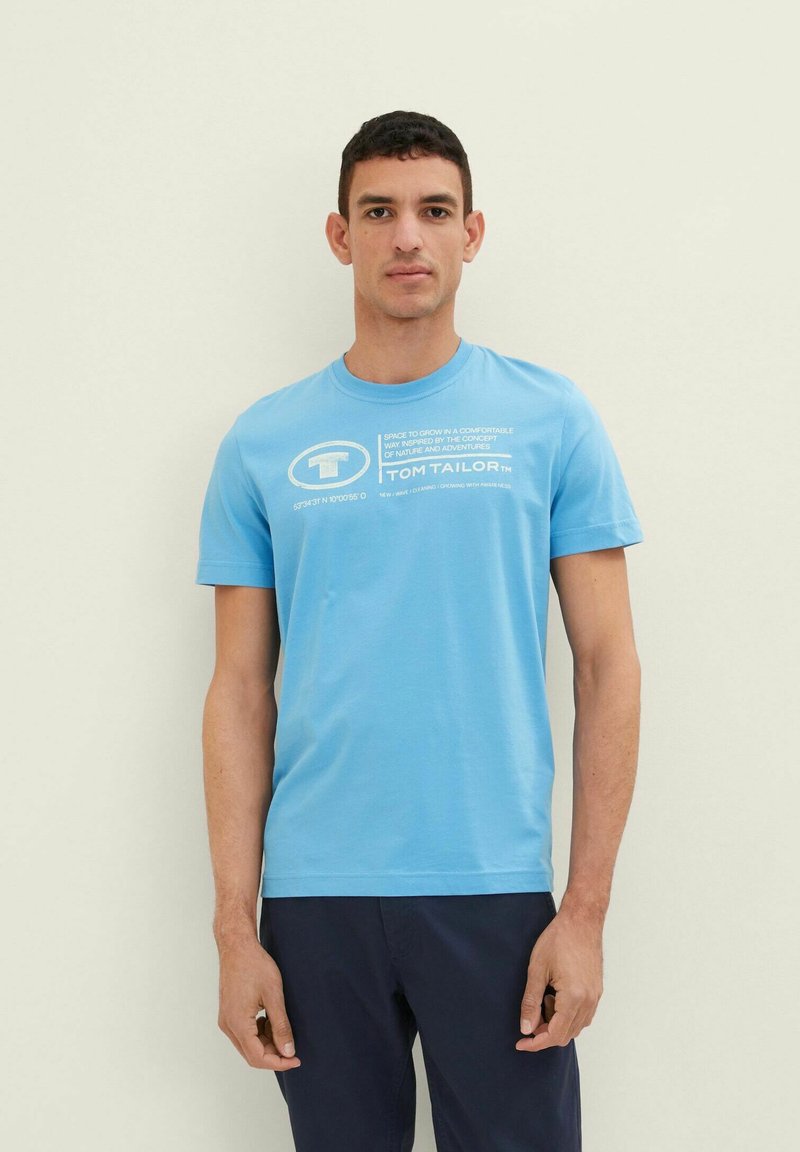 TOM TAILOR LOGO PRINT - Printtipaita - rainy sky blue