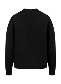 Black cotton sweatshirt with a round neckline, long sleeves, and ribbed cuffs. The back is plain with no graphics or embellishments.