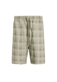 Lysegrønne ternede shorts med elastisk talje og justerbar snøre. Fremstillet af blødt stof med et rutemønster.