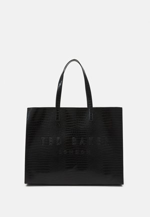 Borsa tote nera con texture in coccodrillo, logo stampato "TED BAKER LONDON" e due manici robusti. Finitura liscia e lucida.