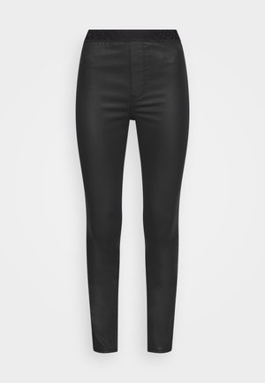 Leggings in finta pelle nera con vita alta e dettagli in rilievo. Design aderente, texture liscia e senza chiusure visibili.