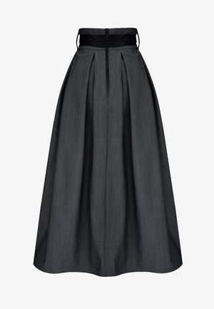 Szara plisowana spódnica z wysokim stanem i czarnym paskiem. Posiada ukryty zamek z tyłu oraz miękką, teksturowaną tkaninę.