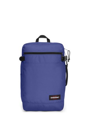Purple Eastpak backpack with a main compartment, front zip pocket, top handle, and adjustable shoulder strap. Made of durable fabric.