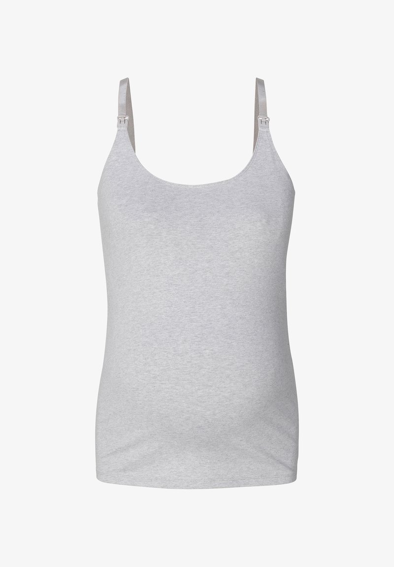 Lichtgrijze, stretchy tanktop met een rond decolleté en verstelbare bandjes met klittenbandsluiting voor gemakkelijke draagbaarheid, ontworpen voor comfort.