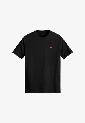 T-shirt en coton noir avec un col rond, des manches courtes et un petit logo rouge Levi's sur la poitrine gauche. Design léger et simple.