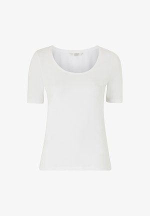 T-shirt bianco a maniche corte con scollatura rotonda, realizzato in morbido cotone, con una vestibilità classica e un design minimal.