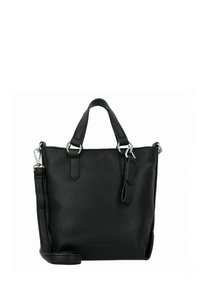 Borsa tote in pelle nera con finitura testurizzata, doppio manico superiore e tracolla removibile. Ferramenta color argento e design elegante.