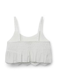 Bralette bianco in cotone con spalline regolabili, smocking testurizzato, rifinitura a rouches raccolta e pizzo ondulato all'orlo.