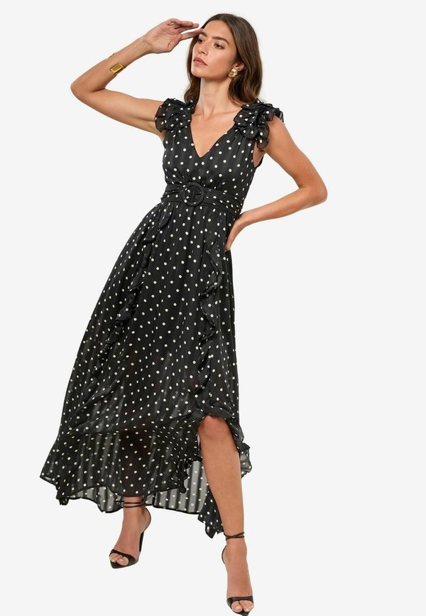 REGULAR FIT - SLEEVLESS RUFFLE BELTED - Maxikleid - monochrome spot