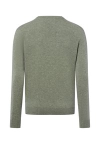 Groen gebreid sweater met lange mouwen, ronde halslijn en een gestructureerde afwerking. Eenvoudig ontwerp zonder extra patronen of accenten.