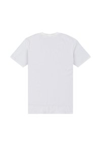 Bílý tričko s krátkým rukávem, vyrobené z hladké bavlněné tkaniny. Má kulatý výstřih a jednobarevný design bez vzorů nebo akcentů.