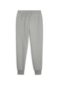 Grå sweatpants i mjukt bomullsmaterial. Har elastisk midja och avslutningar med mudd. Enkelt mönster utan synliga mönster eller detaljer.