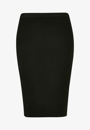 Fustă creion neagră, cu textură ribbită și un design ajustat. Dispune de un brâu înalt și o țesătură texturată, oferind o siluetă netedă.