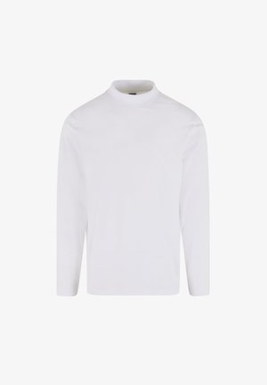 Langærmet hvid turtleneck skjorte lavet af blødt bomuldsstof, med en tætsiddende design og glat tekstur, velegnet til lagdeling.