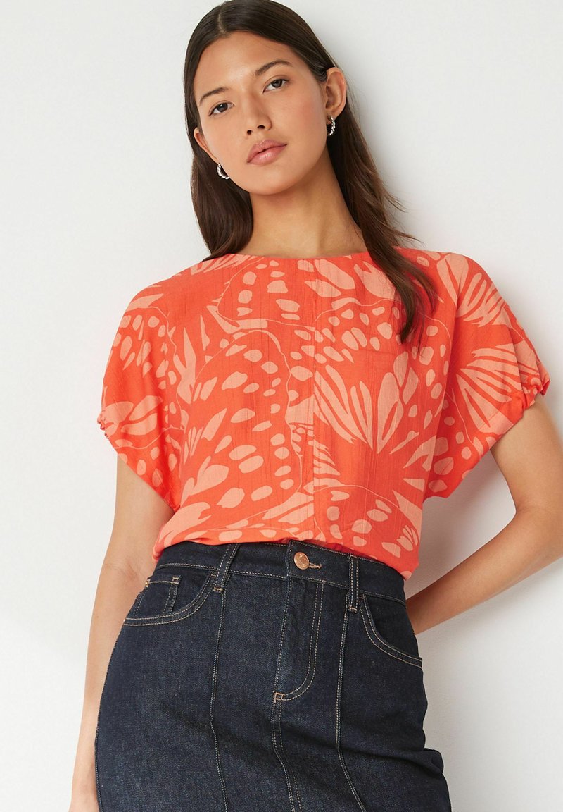 Next GATHERED SHORT SLEEVE TEXTURED BOXY REGULAR FIT - T-shirts print - orange print