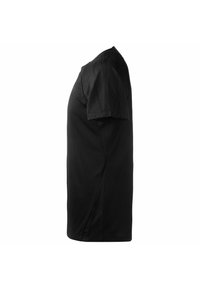 T-shirt nero a maniche corte realizzato in un tessuto morbido, con una vestibilità rilassata e maniche leggermente strutturate che presentano un motivo diagonale.