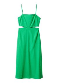 Vestido verde sin mangas con un top recortado y detalle recortado en la cintura. Fabricado con una tela texturizada, presenta una silueta ajustada.