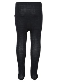 Svarta leggings, gjorda av ett mjukt, stretchy material, med en jämn textur och en figurnära form, visade från baksidan.