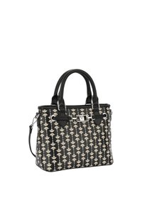 Borsa a mano nera con motivo floreale in avorio, dotata di doppi manici, hardware in argento e tracolla removibile. Materiale in pelle testurizzata.