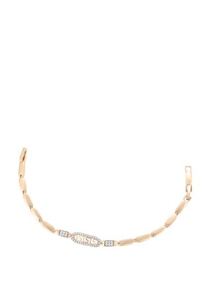 Colier din aur cu linkuri lungi și un pandantiv rectangular central decorat cu diamante și un model de cheie grecească.