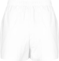 Pantalones cortos de algodón blanco con una cinturilla elástica, que presentan un diseño sencillo y sin adornos. La tela parece suave y ligera.