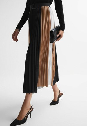 REGULAR FIT - AVA COLOURBLOCK MIDI - sukňa v tvare A - black camel