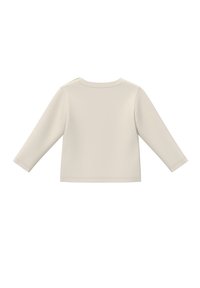 Hellbeige Langarmshirt mit einem schlichten runden Ausschnitt und gerader Silhouette. Weicher Stoff mit flachen Nähten; minimalistisches Design.
