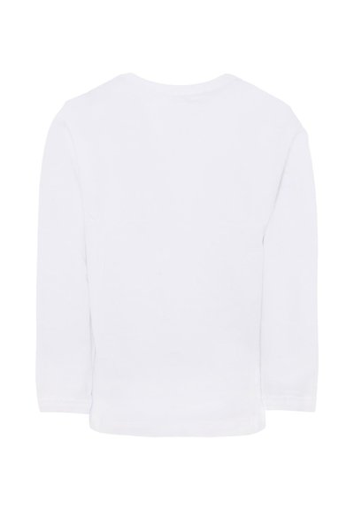 T-shirt a maniche lunghe in cotone bianco, con scollatura rotonda e orlo dritto. Il tessuto appare liscio con cuciture minime.