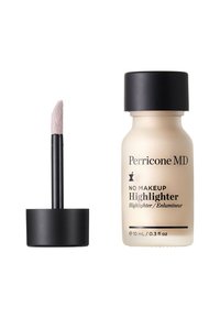 Perricone MD No Makeup Highlighter in einer frosted-beigen Flasche mit einem schwarzen Deckel. Enthält einen spitz zulaufenden Applikator mit einer weichen Spitze.