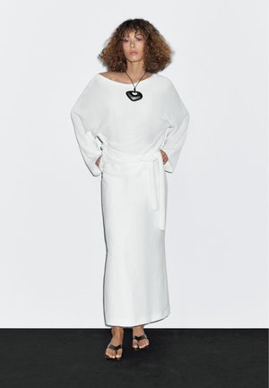 Massimo Dutti STRAIGHT HEMP BLEND MIDI - Maxikjol - white