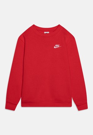 Sudadera roja de mezcla de algodón, con cuello redondo, mangas largas y un logo blanco de Nike bordado en el pecho.