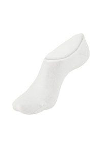 Weiße No-Show-Socke mit glattem, leichtem Material, nahtlosem Zehenbereich und einem tiefen Schnitt, der unter dem Knöchel sitzt.