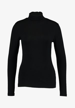 Zwart lange mouw turtleneck top van gladde stof, met een aansluitend ontwerp en hoge hals, geschikt voor layering of als standalone kleding.