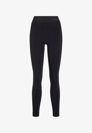 Leggings neri realizzati in un materiale morbido e elastico. Design con vita alta caratterizzato da una texture sottile e una finitura liscia. Logo del marchio sulla vita.