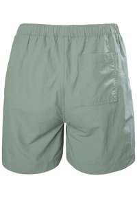 Pantalones cortos verde menta con cintura elástica y un solo bolsillo en la parte trasera. El material parece suave con una textura ligera.