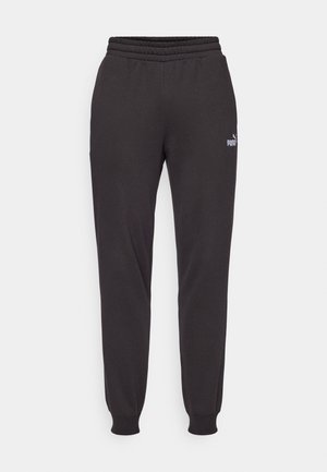 Pantaloni jogging negri, confecționați dintr-un material moale, cu un brâu elastic, mansete la glezne și un logo subtil pe coapsa stângă.