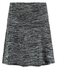 Gonna a campana in maglia nera e grigia con vita media, caratterizzata da una texture liscia e una silhouette a A.