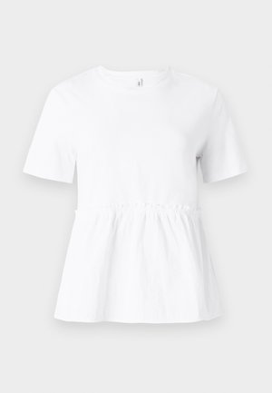 Witte t-shirt met korte mouwen en een verzamelde taille, met een relaxte pasvorm en een soepele katoenen textuur. Eenvoudige ronde halslijn.