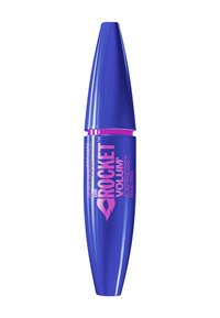 Tube cylindrique bleu avec un sommet effilé ; étiqueté "The Rocket Volum' Express" en texte rose. Fini brillant, design élégant, aucun motif visible.
