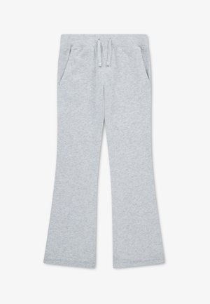 Pantalon de survêtement gris clair avec taille à cordon, deux poches latérales et jambes légèrement évasées, présenté sur fond blanc.