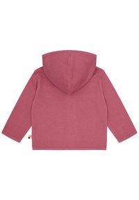 Rosa, strukturiertes Hoodie mit großer Kapuze, langen Ärmeln und geradem Saum. Verfügt über ein farblich abgesetztes Etikett an der Seite.