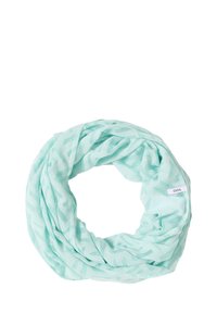 Licht mintgroene oneindigheidssjaal van een lichtgewicht, gestructureerde stof met een abstract patroon, voorzien van een klein wit label met de tekst "CECIL."