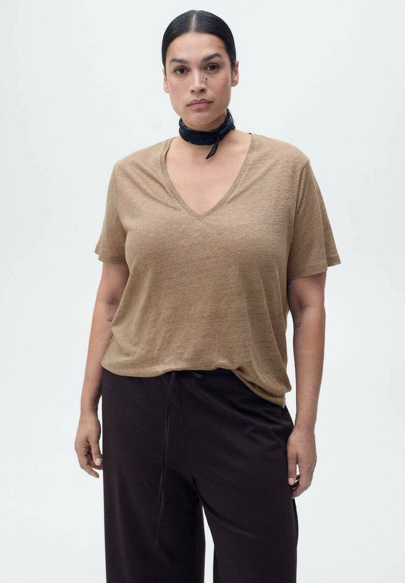 Mango Jednoduché tričko - light brown