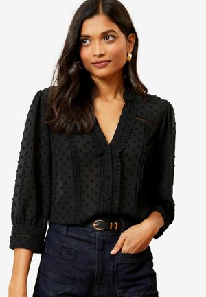 Love & Roses DOBBY SPOT 3/4 SLEEVE BUTTON THROUGH - REGULAR FIT - Blúzka so zapínaním na gombíky - black