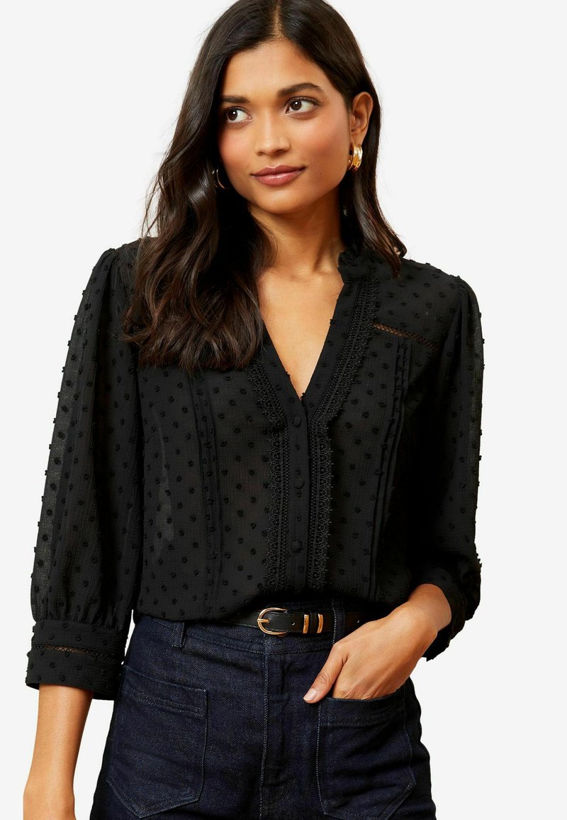 Love & Roses DOBBY SPOT 3/4 SLEEVE BUTTON THROUGH - REGULAR FIT - Nööpidega pluus - black